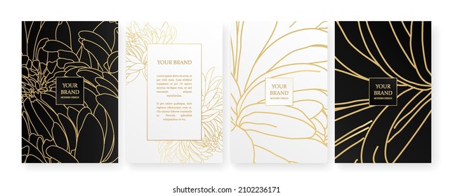 Luxury Banner In Black And Gold Colors,
Frame Design Set With Gold Flower Pattern. Luxury Premium Background Pattern For Menu, Elite Sale, Luxe Invite Template, ​formal Invitation, Luxury Voucher.