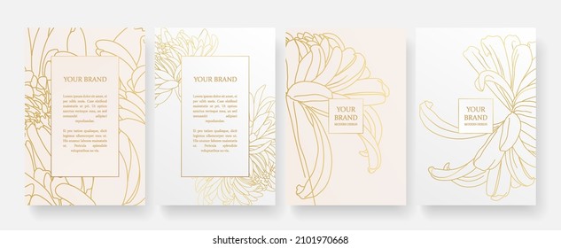 Luxury banner in light colors,
frame design set with gold flower pattern. Luxury premium background pattern for menu, elite sale, luxe invite template, ​formal invitation, luxury voucher.