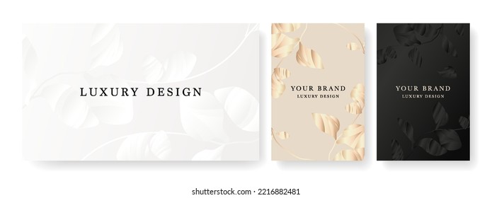Luxury banner in light colors,
frame design set with gold flower pattern. Trendy vector collection for catalog, luxury voucher, brochure template, magazine layout, beauty