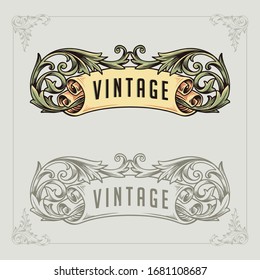 Luxury banner ribbon logo Brand Vintage carving set 