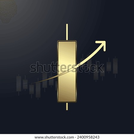 A Luxury bar chart. Gold Graph chart with up trend arrow on the top used for Business golden candle stick graph chart of investment
