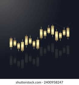 A Luxury bar charts,  Gold Graph chart, with up trend arrow on the top used for Business candle stick graph chart of investment trading on dark background