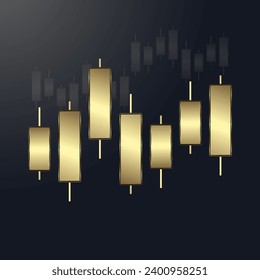 Un gráfico de barras de lujo, gráfico Gold Graph, con flecha de tendencia ascendente en la parte superior utilizada para el gráfico de barras de velas de negocios de conceptos de operaciones de inversión