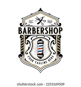 luxury barber logo design. barber pole with scissors icon, perfect for barbershop companies