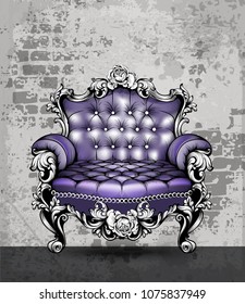 Luxury Baroque armchair with elegant rose floral ornaments. Vector French Luxury rich intricate structure. Victorian Royal Style decors