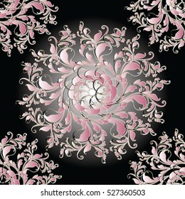 Luxury baroque damask floral seamless pattern background wallpaper illustration with pink vintage antique medieval decorative 3d flowers, leaves and pattern ornaments. Vector flowers.