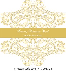 Luxury Baroque Ornamented card in Gold. Vector Victorian style decor card for wedding invitations, greeting cards, ceremony, events 