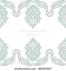 Luxury Baroque Vintage Vector Card. Damask Royal Decor. Elegant Poster for weddings, ceremony, events. Riverside blue color