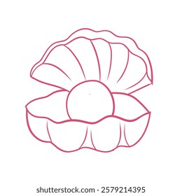 Luxury Bath Pearl in Shell – Hand-Drawn Self-Care Element, Elegant Spa and Beauty Accessory in Chic Minimalist Linear Vector Illustration