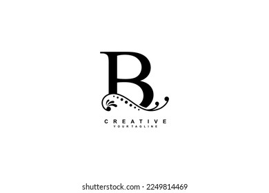 luxury beautiful black B logo design with flourish ornament and white background. monogram B. initial letter B. suitable for logos for business, company, product, housing, hotel etc