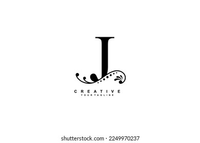 luxury beautiful black J logo design with flourish ornament and white background. monogram J. initial letter J. suitable for logos for business, company, product, housing, hotel etc