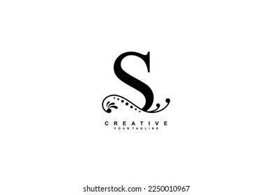 luxury beautiful black S logo design with flourish ornament and white background. monogram S. initial letter S. suitable for logos for business, company, product, housing, hotel etc