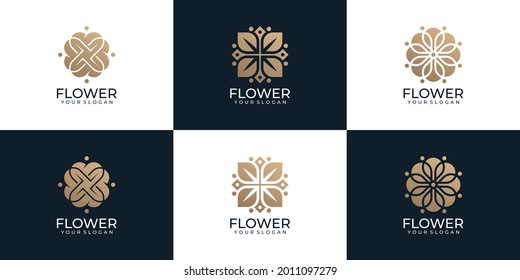 Luxury beautiful flower logo design for yoga cosmetic health hotel resort. Logo can be used for icon, brand, identity, linear, circle, wellness, monogram, and gold