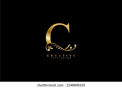 
luxury beautiful gold Clogo design with flourish ornament and black background. monogram C. initial letter C. suitable for logos for business, company, product, housing, hotel etc