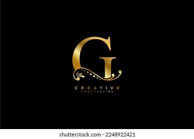 
luxury beautiful gold G logo design with flourish ornament and black background. monogram G. initial letter G. suitable for logos for business, company, product, housing, hotel etc