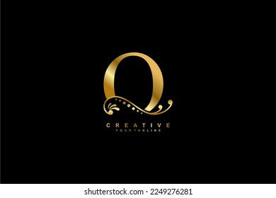 luxury beautiful gold O logo design with flourish ornament and black background. monogram O. initial letter O. suitable for logos for business, company, product, housing, hotel etc