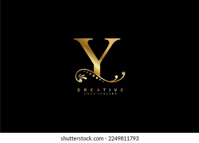 luxury beautiful gold Y logo design with flourish ornament and black background. monogram Y. initial letter Y. suitable for logos for business, company, product, housing, hotel etc