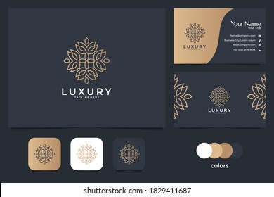 luxury beautiful line art logo design and business card. good use for spa, yoga, salon, decoration and fashion logo