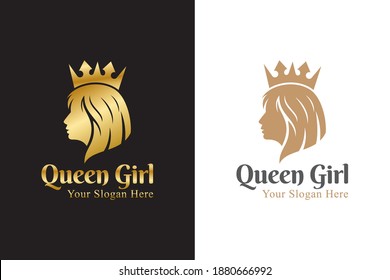 Luxury beautiful queen , woman, face, salon, golden hairstyle woman logo template