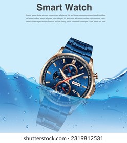 Luxury beautiful waterproof watch. Vector illustration
