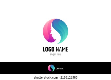 luxury beautiful woman head logo with gradient colors
