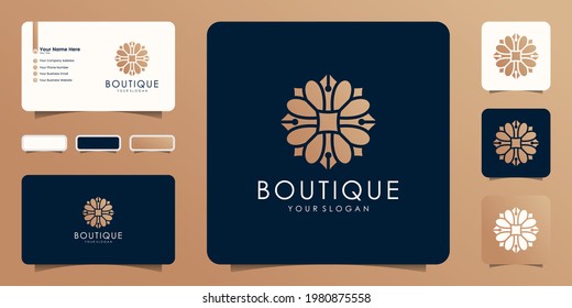 luxury beauty boutique gold flower designs, business card icon and template