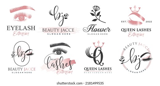 Diseño de logotipo de conjunto de iconos de extensión de pestañas de belleza de lujo