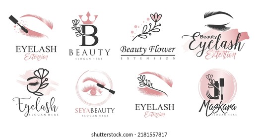 Luxury beauty eyelashes extension icon set logo design