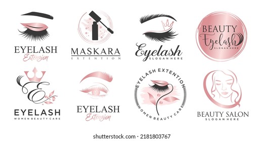 Luxury beauty eyelashes extension icon set logo design