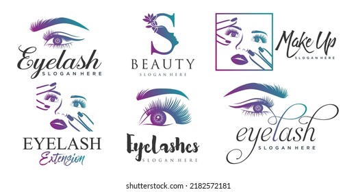 Luxury beauty eyelashes extension icon set logo design