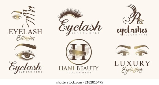 Luxury beauty eyelashes extension icon set logo design