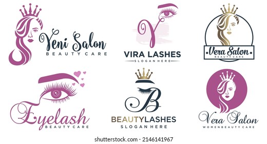 Luxury beauty eyelashes extension ,beauty women icon set logo design