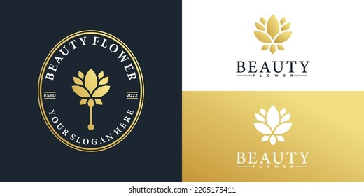 Luxury beauty flower logo design with creative emblem style Premium Vektor