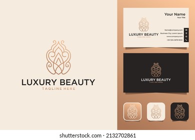 luxury beauty with line art logo design and business card