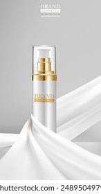 Luxury beauty product with white cotton fabric, Beauty cosmetic product poster.