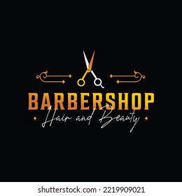 Luxury beauty salon and Barbershop Logo with scissors symbol or illustration suitable for luxury logo design