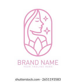 Logotipo de salão de beleza de luxo com mulher e Lotus silhueta contorno, adequado para a beleza, skincare, salão e spa marcas