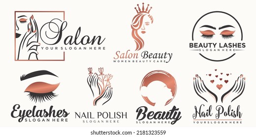 Luxury beauty salon , nail and eyelash icon set logo design