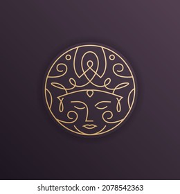 Luxury Beauty salon Woman Logo design vector template circle shape. SPA, Fashion, Makeup, girl Logotype concept icon linear style.