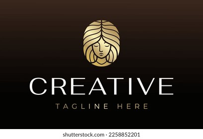 Luxury Beauty Salon Woman Logo Design Template. Golden Luxury Woman For Beauty Salon Treatment