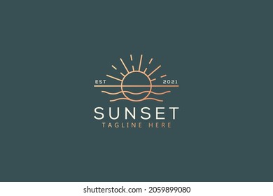 Luxury Beauty Sunset and Wave Abstract Illustration Logo. Minimalist sign symbol brand identity.