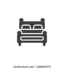 Luxury bed with pillows vector icon. filled flat sign for mobile concept and web design. Double bed glyph icon. Symbol, logo illustration. Pixel perfect vector graphics