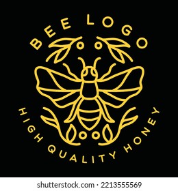 Luxury Bee illustration Monoline Vector Logo, animal vintage badge, creative emblem Design For Business