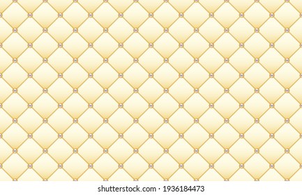 Luxury beige background with golden chains and pearl beads. Seamless vector illustration. Upholstery background.