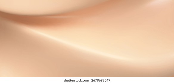 Fundo de gradiente bege e marrom de luxo com ondas líquidas nuas suaves. Elegante papel de parede de seda em champanhe, marfim, bronzeamento. Perfeito para a beleza, cosmética, design de cartaz estético. vetor 3d bg