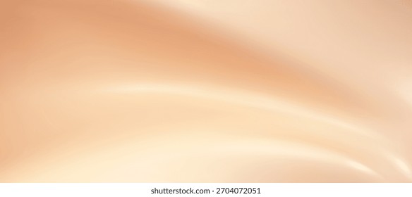 Fundo de gradiente bege e marrom de luxo com textura cremosa de fundação realista. Bg elegante com ondas líquidas nuas suaves. Papel de parede de seda em pêssego, e gradação de baunilha. Cartaz cosmético vetor 3d