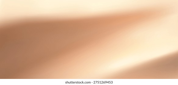 Luxury beige and brown gradient background with soft nude liquid waves. Elegant silk wallpaper in champagne, ivory, tan gradation. Perfect for beauty, cosmetic, aesthetic poster design. 3d vector bg