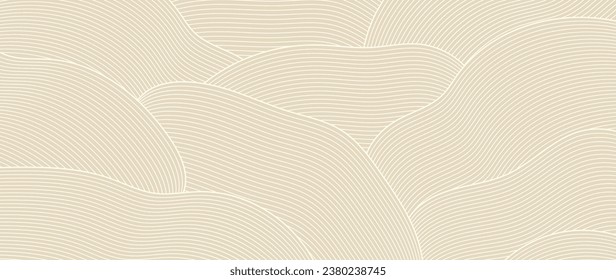 Luxury beige cover template with geometric waves. Background in line drawing style, wave shapes, abstraction. Elegant graphic design perfect for banner, background, wallpaper, invitation.	