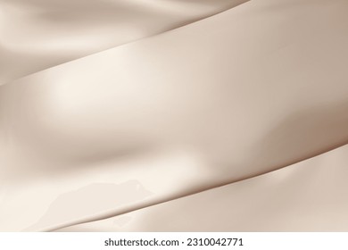 The luxury of beige fabric texture background. Closeup of rippled silk fabric. Stacked silk fabrics. Beige background. 3D vector illustration.