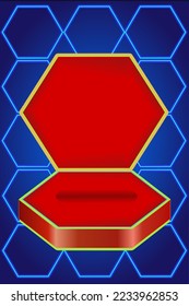 Luxury Beige Podium with red Hexagonal Background and Neon,vector